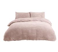 Sleepdown Teddy Fleece Duvet Cover Quilt Bedding Set with Pillow Cases Thermal Warm Cosy Super Soft - Super King - Blush Pink