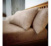 Sleepdown Teddy Fleece Plain Thermal Warm Cosy Super Soft Bedsheet Bed Linen Natural, Double Fitted Sheet