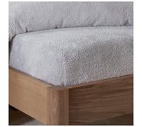 Sleepdown Teddy Fleece Plain Thermal Warm Cosy Super Soft Bedsheet Bed Linen Grey, Double Fitted Sheet