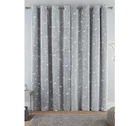 Sleepdown Teddy Fleece Glow in the Dark Super Soft Moon and Stars Eyelet Curtains for Bedroom and Living Room - 66x54 - Grey - 2 Panels