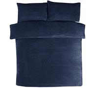 Sleepdown Teddy Fleece Navy Thermal Warm Cosy Super Soft Duvet Cover Quilt Bedding Set with Pillowcases - Super King (220 cm x 260 cm)
