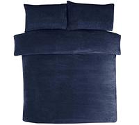Sleepdown Teddy Fleece Navy Thermal Warm Cosy Super Soft Duvet Cover Quilt Bedding Set with Pillowcases - King (220cm x 230cm)