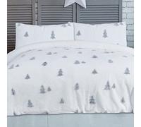 Sleepdown Teddy Fleece Tree Jacquard White Reversible Duvet Cover Quilt Bedding Set with Pillowcases Thermal Warm Cosy Super Soft Easy Care Bed Linen- King (230cm x 220cm), 5056557512362