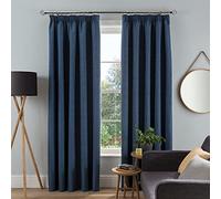 Sleepdown Textured Rib Weave Pencil Pleat Blackout Lined Curtains Thermal Insulated for Bedroom and Living Room, Navy, 2 Panels, 2x 66" x 90"