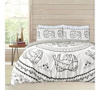 Sleepdown Tribal Elephant Mandala White Grey Black Reversible Duvet Cover Quilt Pillow Cases Bedding Set Soft Easy Care - Super King (220cm x 260cm)