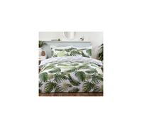 Sleepdown Tropical Palm Leaves Floral Green White Grey Reversible Soft Easy Care Duvet Cover Quilt Bedding Set with Pillowcases - Double (200cm x