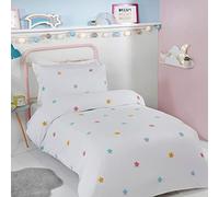Sleepdown Tufted 3D Stars White Multicolour Kids Boys Girls Childrens Soft Cosy Easy Care Duvet Cover Quilt Bedding Set with Matching Pillowcases-Double (200cm x 200cm), Polyester