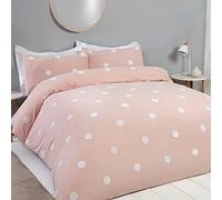 Sleepdown Tufted Polka Dots Circles Blush Pink White Soft Cosy Easy Care Luxury Duvet Cover Quilt Bedding Set with Pillowcases - Super King (260cm x 220cm)