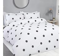 Sleepdown Tufted Polka Dots Circles White Charcoal Soft Cosy Easy Care Luxury Duvet Cover Quilt Bedding Set with Pillowcases - King (230cm x 220cm)
