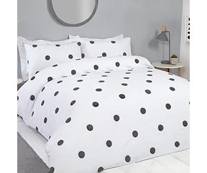 Sleepdown Tufted Polka Dots Circles White Charcoal Soft Cosy Easy Care Luxury Duvet Cover Quilt Bedding Set with Pillowcases - King (230cm x 220cm)