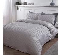 Sleepdown Tufted Wave Stripe Nordic Geo Grey Soft Cosy Easy Care Luxury Duvet Cover Quilt Bedding Set with Pillowcases - King (230cm x 220cm)