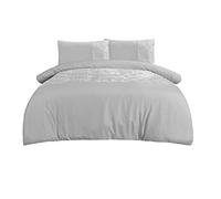 Sleepdown Velvet Cuff Silver Panel Band Luxury Soft Cosy Duvet Cover Quilt Bedding Set with Pillowcases - King (220cm x 230cm)