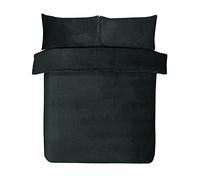 Sleepdown Waffle Fleece Thermal Warm Cosy Super Soft Duvet Cover Quilt Bedding Set with Pillow Cases - King (220cm x 230cm) - Black