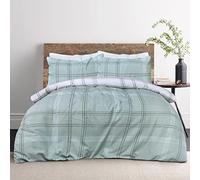 Sleepdown Waffle Green Check Reversible Duvet Cover Quilt Pillow Cases Bedding Set Soft Easy Care - Super King (220cm x 260cm)