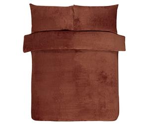 Sleepdown Waffle Teddy Fleece Rust Burnt Orange Warm And Cosy Reversible Soft Duvet Cover Quilt Bedding Set With Pillowcases - Super King (260cm x 230cm)