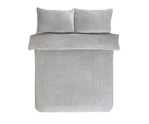 Sleepdown Waffle Teddy Fleece Silver Warm And Cosy Reversible Soft Duvet Cover Quilt Bedding Set With Pillowcases - Double (200cm x 200cm)