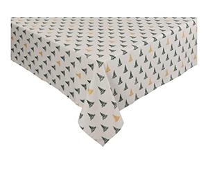 Sleepdown Winter Pine Trees Tablecloth Metallic Detail 100% Cotton Fabric Table Cloth Cover Rectangular - Natural - 152x304cm (60x120in)
