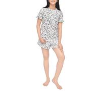 Sleepdown Women's AOP Tee Ladies Pyjamas Frill All Over Animal Print 2 Piece Sleeve T-Shirt & Short Set Casual Loungewear Nightwear, Grey Leopard, S
