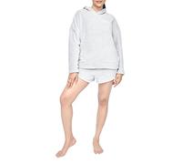 Sleepdown Womens Ladies Luxury 2 Piece Coral Fleece Hoodie And Short Set Cosy Loungewear - L - Light Grey