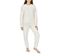 Sleepdown Womens Ladies Luxury Teddy Fleece Pyjamas Set Warm Soft Cosy 2 Piece Nightwear Loungwear Long Sleeve Top And Bottoms PJ (XL, Cream)