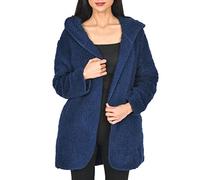 Sleepdown Women's Ladies Plain Borg House Coat Bath Robe with Hood Warm Cosy Loungewear Nightwear, Navy, S-M