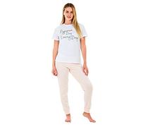 Sleepdown Womens Ladies Pyjamas Set Comfy Soft Pyjama Day Every Day 2 Piece Loungewear Nightwear Sleepwear Short Sleeve Top & Bottoms PJs Pajamas (L, White Pink, l)