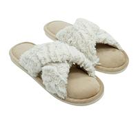Sleepdown Womens Ladies Textured Faux Fur Slippers Large-7/8-Natural UK