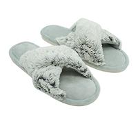 Sleepdown Womens Ladies Textured Faux Fur Slippers Small-3/4-Grey UK
