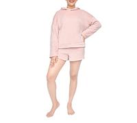 Sleepdown Women's Ladies Toffee Coral Fleece Hoodie and Short Loungwear Set, Pink, M