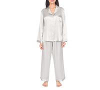 Sleepdown Women's Silk Pyjamas Ladies Silvergrey Large Pajama Set, Silver, L UK