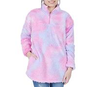 Sleepdown Womens Sweatshirt Long Sleeve Fuzzy Sherpa Fleece Zip Up Sweatshirts for Women Fluffy Pullover Tops with Pockets, Tie Dye, XXL