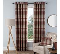 Sleepdown Woven Brushed Check Eyelet Lined Curtains for Bedroom and Living Room 66 x 54 Inch Wine 2 Panels