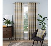 Sleepdown Woven Brushed Check Eyelet Lined Curtains for Bedroom and Living Room, Ochre, 2 Panels, 16.4 x 6.5 x 5 cm