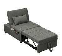 Sleeper Chair Bed Charcoal Grey Linen 4-in-1 Pull-Out Recliner to 182cm & Chaise