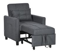 Sleeper Chair Pull-Out Bed Grey Linen-Feel 69Lx82Wx85Hcm Steel Eucalyptus Frame.