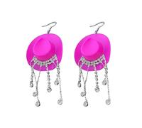 Sleeper Earrings For Women 2023 New Jewelry Shiny Tassel Pink Cowboy Hat Earrings Western Cowboy Style Multicolor White Elephant Gift Cute (1 Pair) Stud Earring (A, One Size)