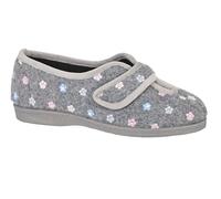 Sleeperd LS182 MATILA V front Touch Fasten Floral Embroidered Slipper (Grey, UK Footwear Size System, Adult, Women, Numeric, Medium, 7)