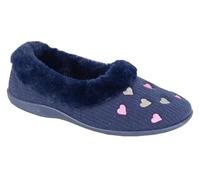 Sleepers DAISY LS172 Ladies Faux Fur Full Cuff Hearts Memory Foam Cozy Slipper (Navy, UK Footwear Size System, Adult, Women, Numeric, Medium, 4)