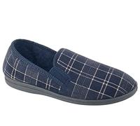 Sleepers Dale Checked Velour Slip-In Slippers Navy 7 UK