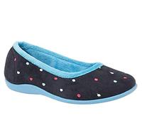 Sleepers Isla Dotted Ballerina Microfibre Slippers Memory Foam Sock Rubber Sole Blue/Turquoise 6 UK