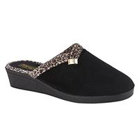 Sleepers Jackie Womens Wedge Slip On Mule Slippers with Knitted Lining and Rubber Sole Black 5 UK