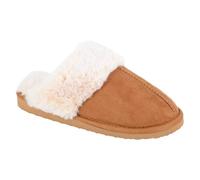 Sleepers Jeanie Mule Slippers: Microfibre, Faux Fur Lined, Lightweight, Tan, 6 UK