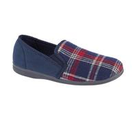Sleepers JIM Navy Check Velour Twin Gusset Slipper - UK 11