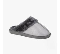 Sleepers JULIET Womens Fur Cuff Sparkle Mules Silver - UK 5