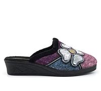 Sleepers Kimberly Womens Mule Slippers with Low Wedge Heel Black/Purple/Blue 4 UK