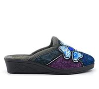 Sleepers Kimberly Womens Mule Slippers with Low Wedge Heel Grey/Purple/Blue 4 UK