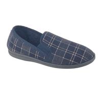 Sleepers Men's Dale Checked Velour Slippers in Navy | Size: 8 Sleepers Navy 8