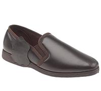 Sleepers Mens Hadley Slip On Gusset Genuine Leather Slippers with Rubber Sole Dark Brown 9 UK