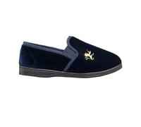 Sleepers Men's Kyle Lion Motif Twin Gusset Slippers in Navy | Size: 12 Sleepers Navy 12
