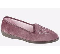Ladies Heather Velour Plain Embroidered Machine Washable Slipper - Nieta - Heather - size UK Ladies Size 5